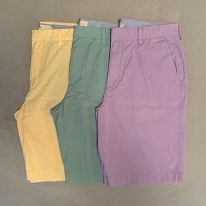 (3) J.Crew 11" Chino Shorts Teal Yellow Lavender